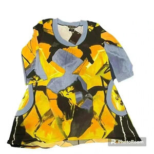 NWT Eva Varro 3/4 Quarter Sleeve Multi Colorful Tunic Small Art To Wear Pockets